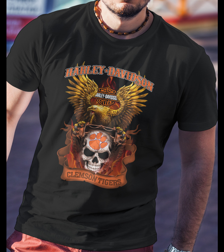 Harley Davidson Eagle Skull Clemson Tigers T-Shirt