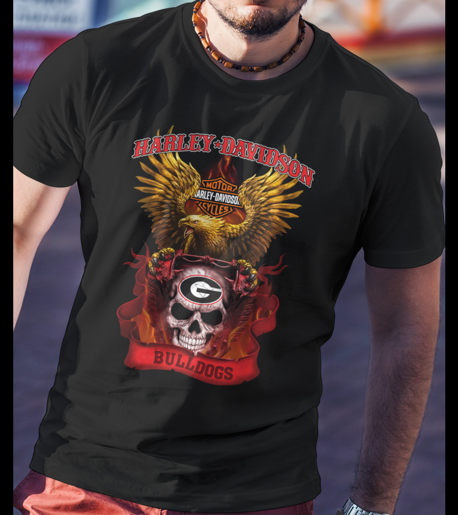 Harley Davidson Motorcycles Georgia Bulldogs Skull Eagle T-Shirt