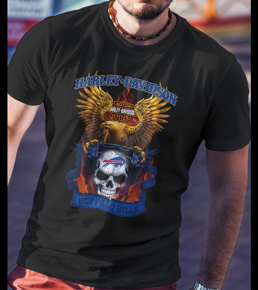 Harley Davidson Motorcycles Buffalo Bills Skull And Eagle T-Shirt
