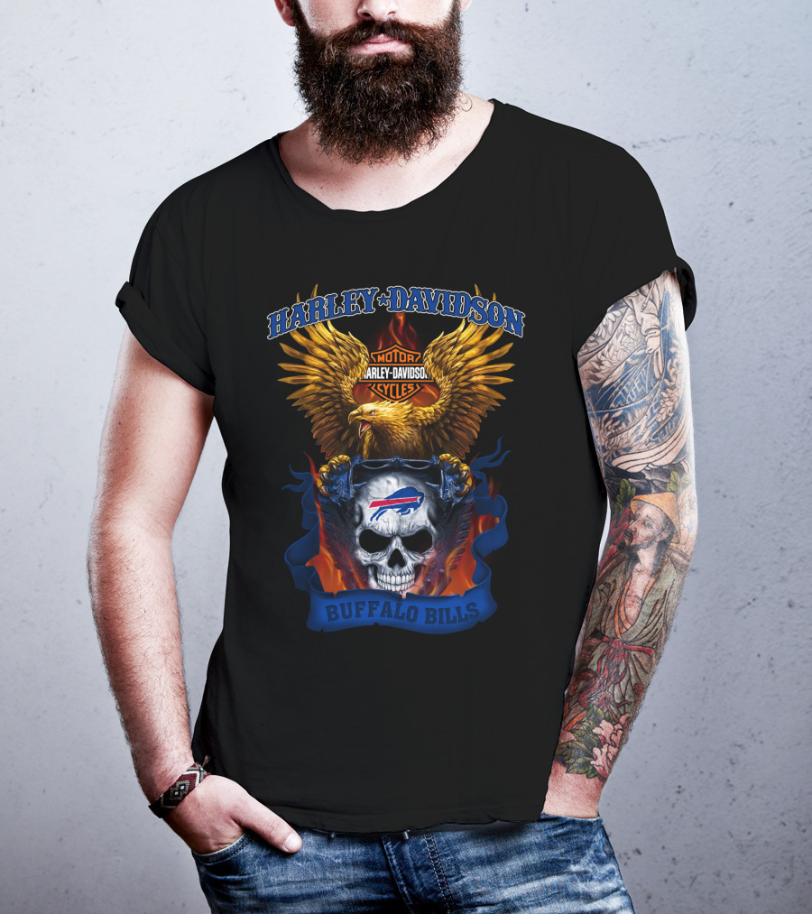 Harley Davidson Motorcycles Buffalo Bills Skull And Eagle T-Shirt