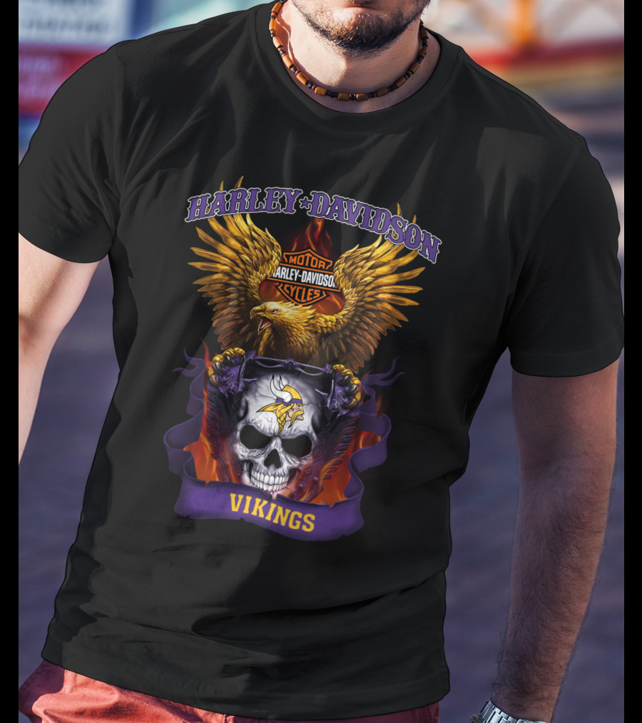 Harley Davidson Motor Cycles Vikings Skull Eagle T-Shirt