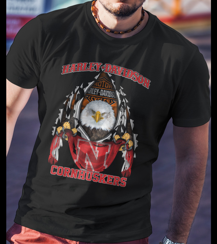 Harley Davidson Nebraska Cornhuskers Eagle Motorcycles T-Shirt