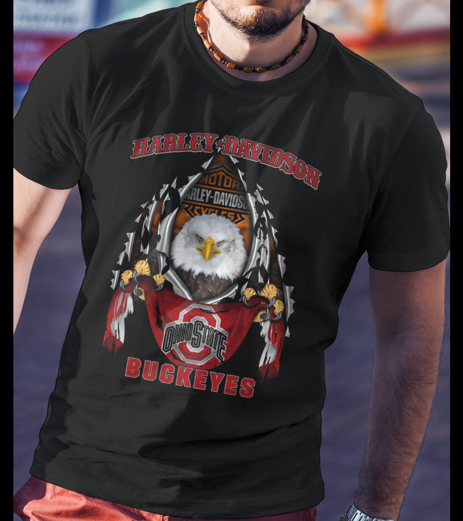Harley Davidson Ohio State Buckeyes Eagle Motors Cycles 3003 Ncaa T-Shirt