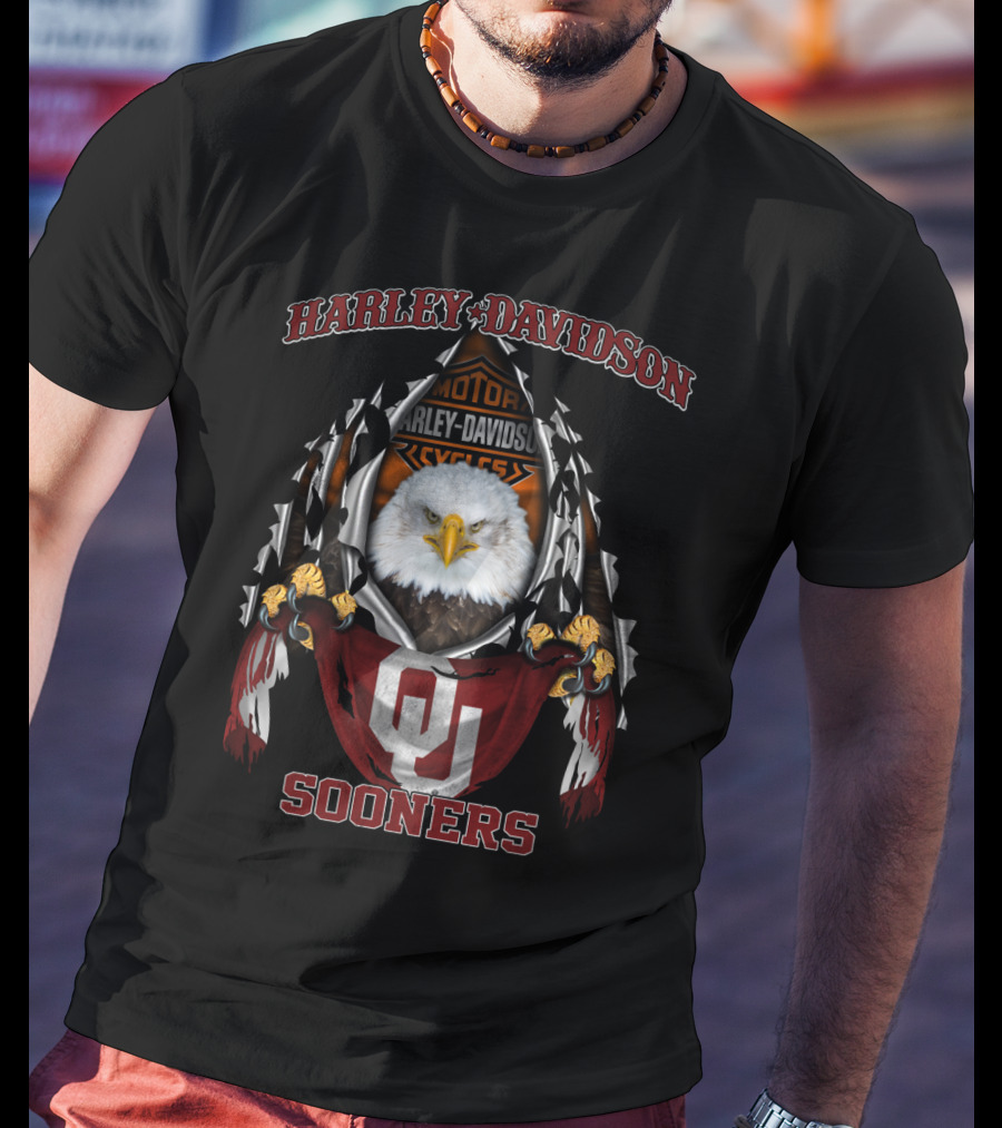 Harley Davidson Sooners Oklahoma Ncaa Bald Eagle T-Shirt