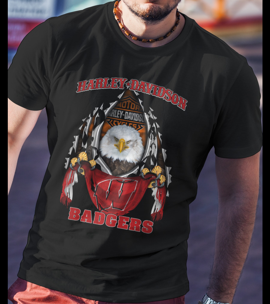 Harley Davidson Motorcycles Wisconsin Badgers Eagle T-Shirt