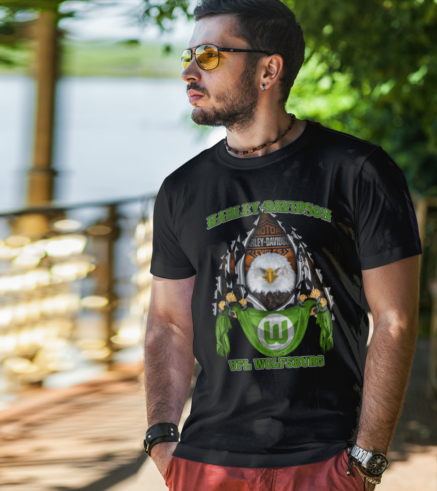 Harley Davidson Vfl Wolfsburg Eagle Motorcycle Motif T-Shirt