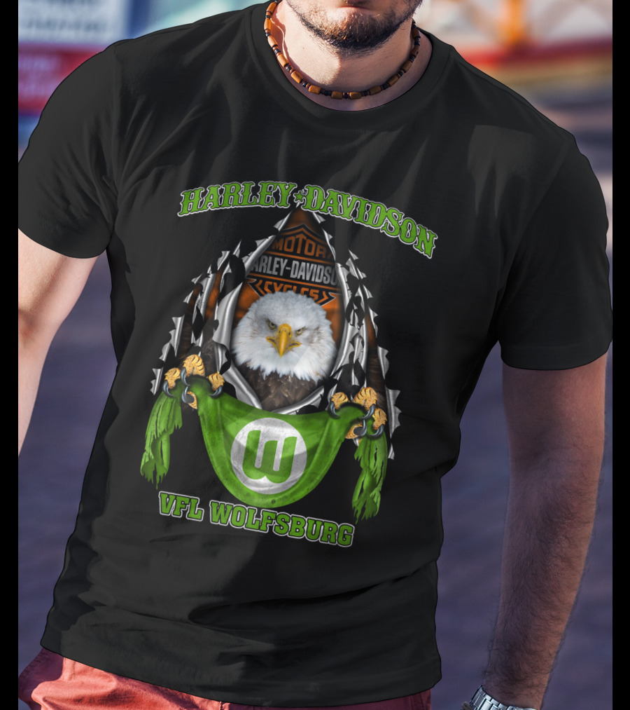 Harley Davidson Vfl Wolfsburg Eagle Motorcycle Motif T-Shirt