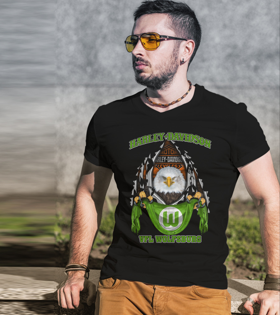 Harley Davidson Vfl Wolfsburg Eagle Motorcycle Motif T-Shirt