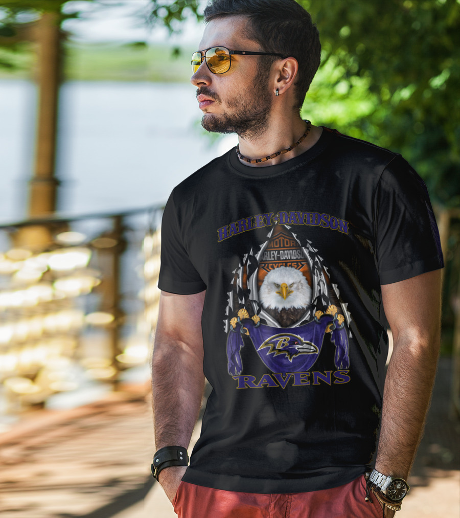 Harley Davidson Baltimore Ravens Eagle Motif T-Shirt