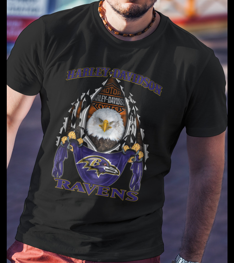 Harley Davidson Baltimore Ravens Eagle Motif T-Shirt
