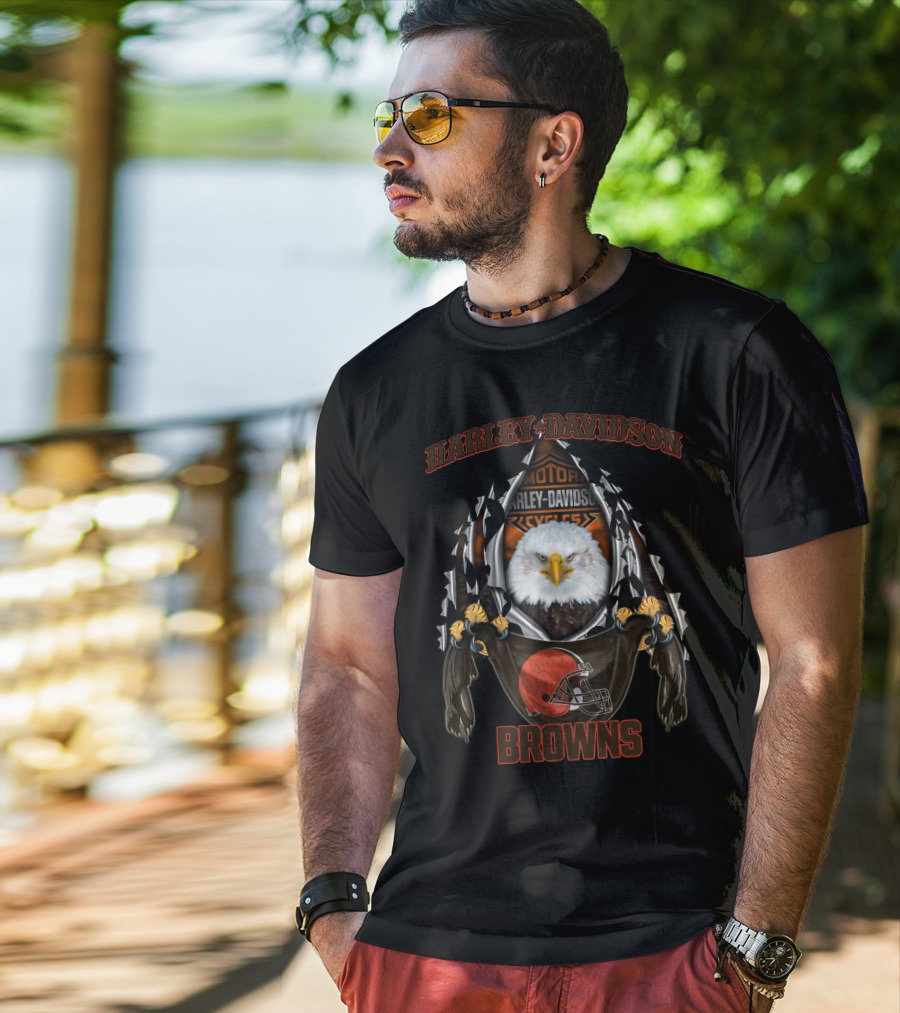Harley Davidson Motor Cycles Browns Eagle Cleaveland Browns T-Shirt