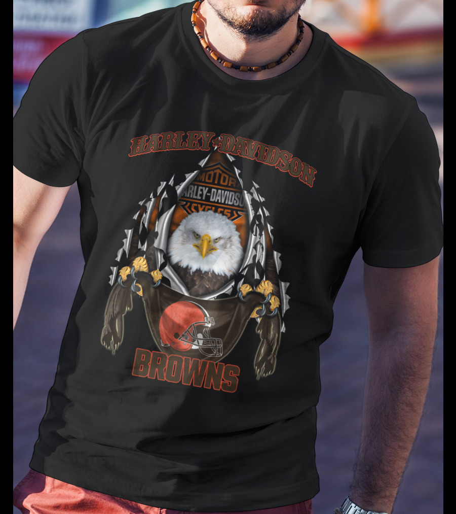 Harley Davidson Motor Cycles Browns Eagle Cleaveland Browns T-Shirt