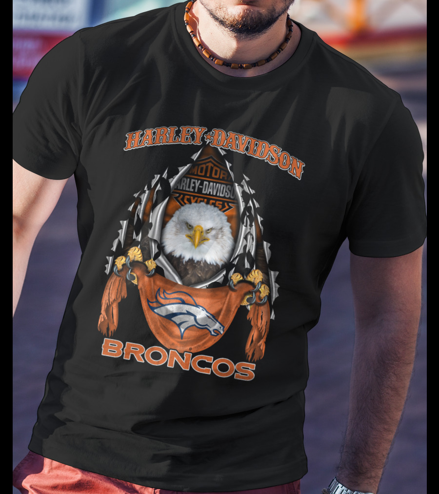 Harley Davidson Motor Cycles Eagle Denver Broncos T-Shirt