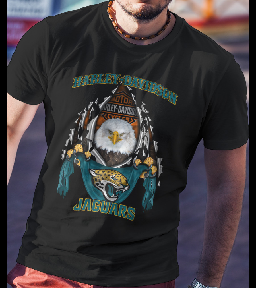 Harley Davidson Motorcycles Jaguar And Eagle Nfl Jacksonville Jaguars T-Shirt