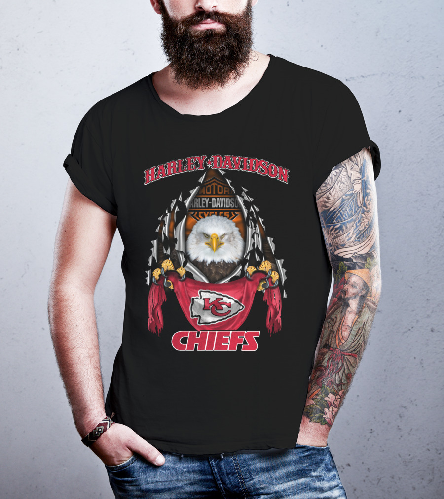 Harley Davidson Kansas City Chiefs Eagle Motorcycles Nfl T-Shirt