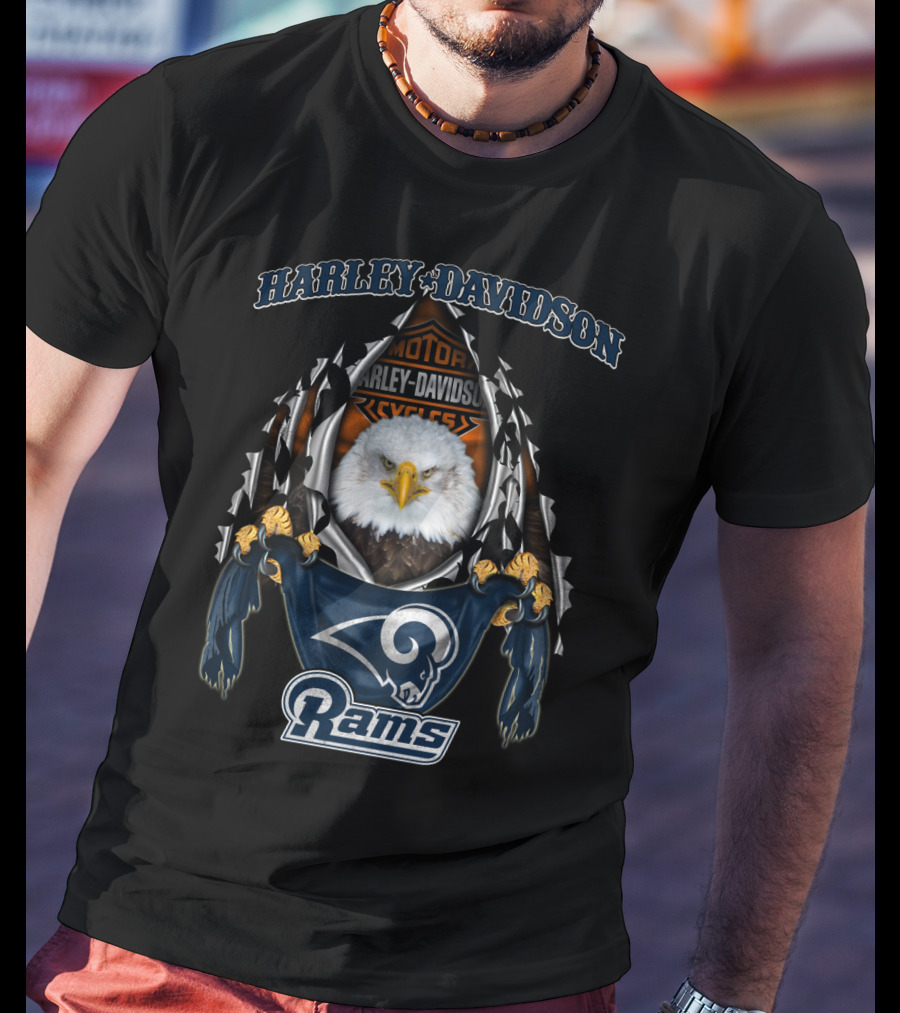 Harley Davidson Motor Cycles Eagle Los Angeles Rams T-Shirt