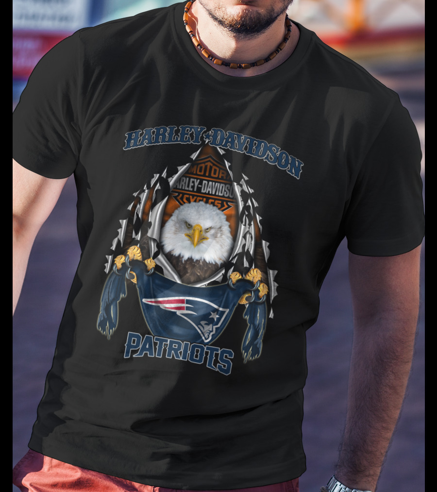 Harley Davidson New England Patriots Eagle Nfl Motor Cycles T-Shirt