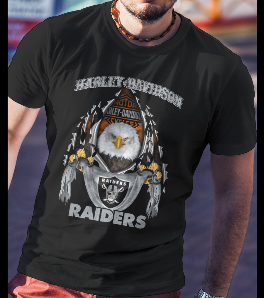 Harley Davidson Motor Cycles Raiders Nfl Oakland Eagles T-Shirt
