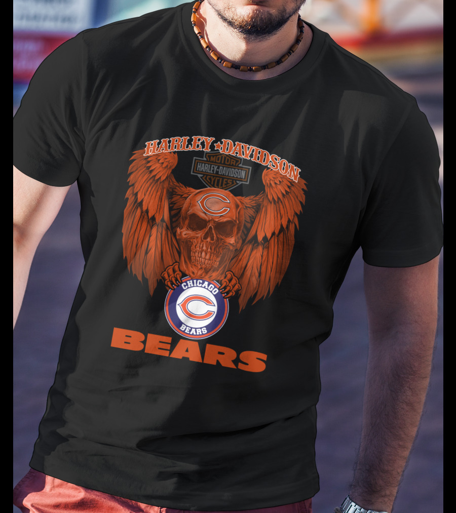 Harley Davidson Chicago Bears Skull Wing T-Shirt
