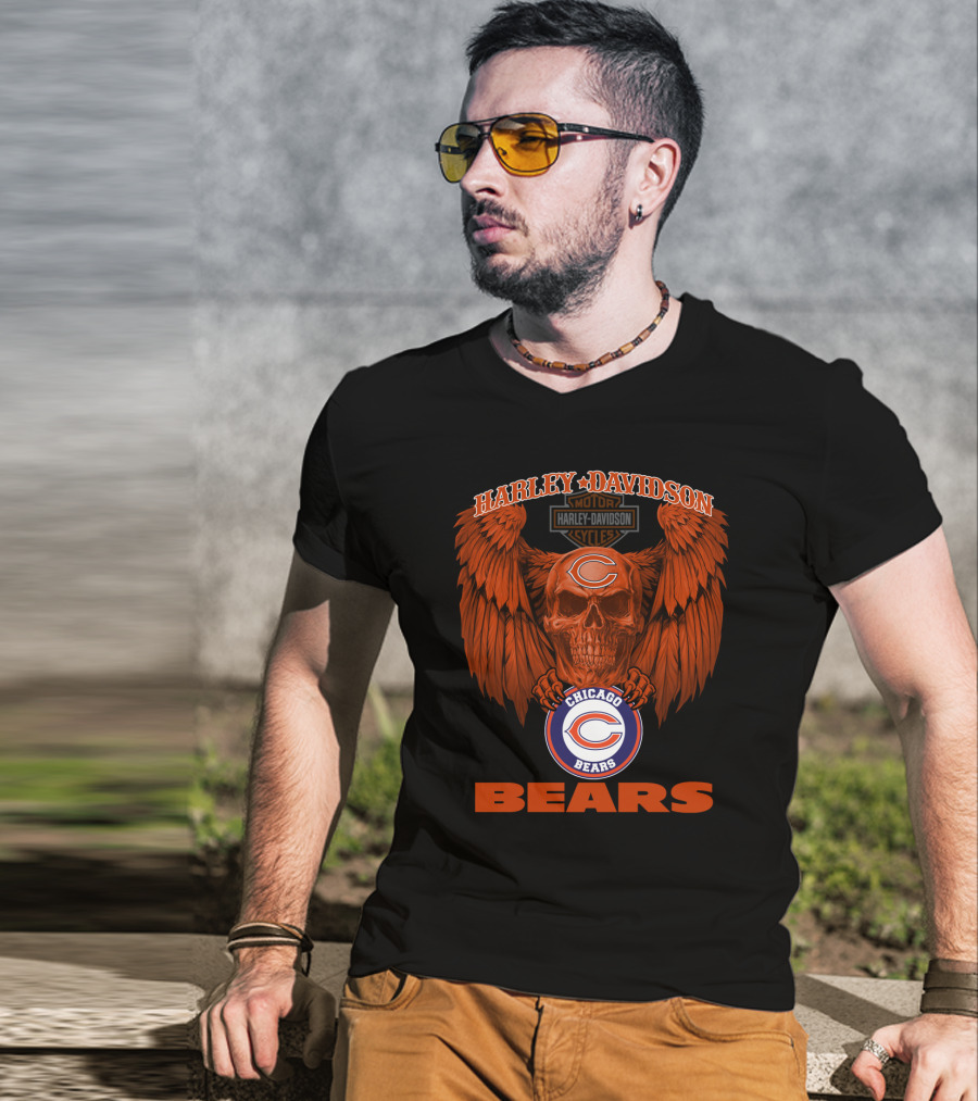 Harley Davidson Chicago Bears Skull Wing T-Shirt