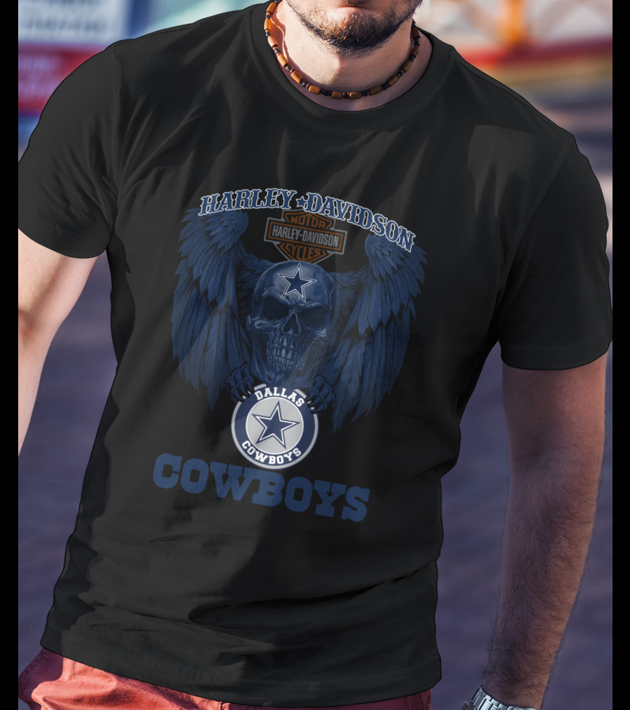 Harley Davidson Dallas Cowboys Cowboys Nfl Skull Wings T-Shirt