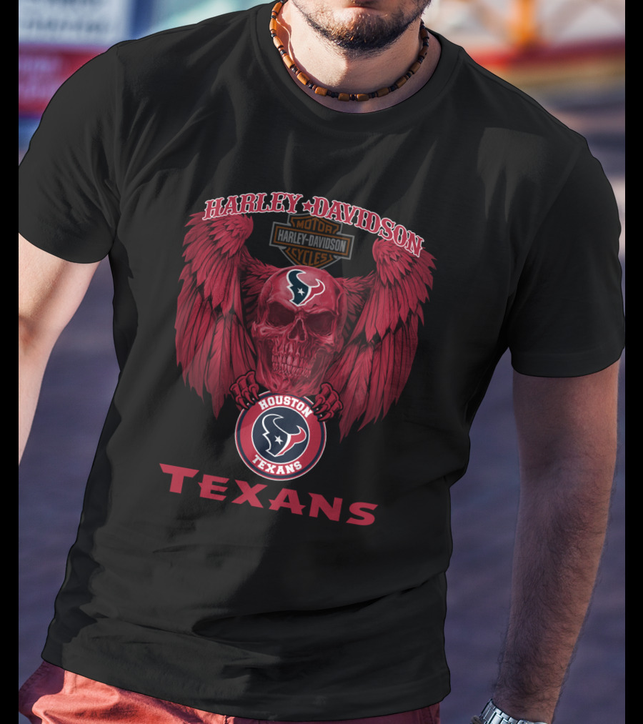 Harley Davidson Houston Texans Winged Skull Nfl T-Shirt