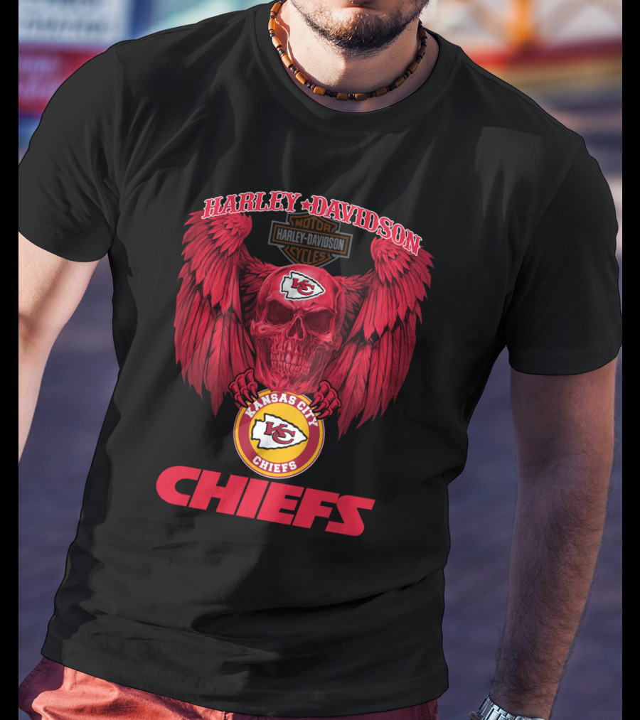 Harley Davidson Kansas City Chiefs Skull Wings T-Shirt