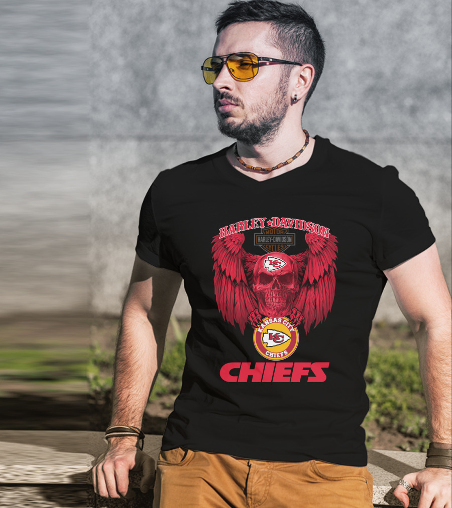 Harley Davidson Kansas City Chiefs Skull Wings T-Shirt