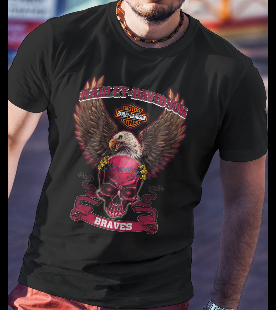 Harley Davidson Braves Eagle Skull Motorcycles T-Shirt