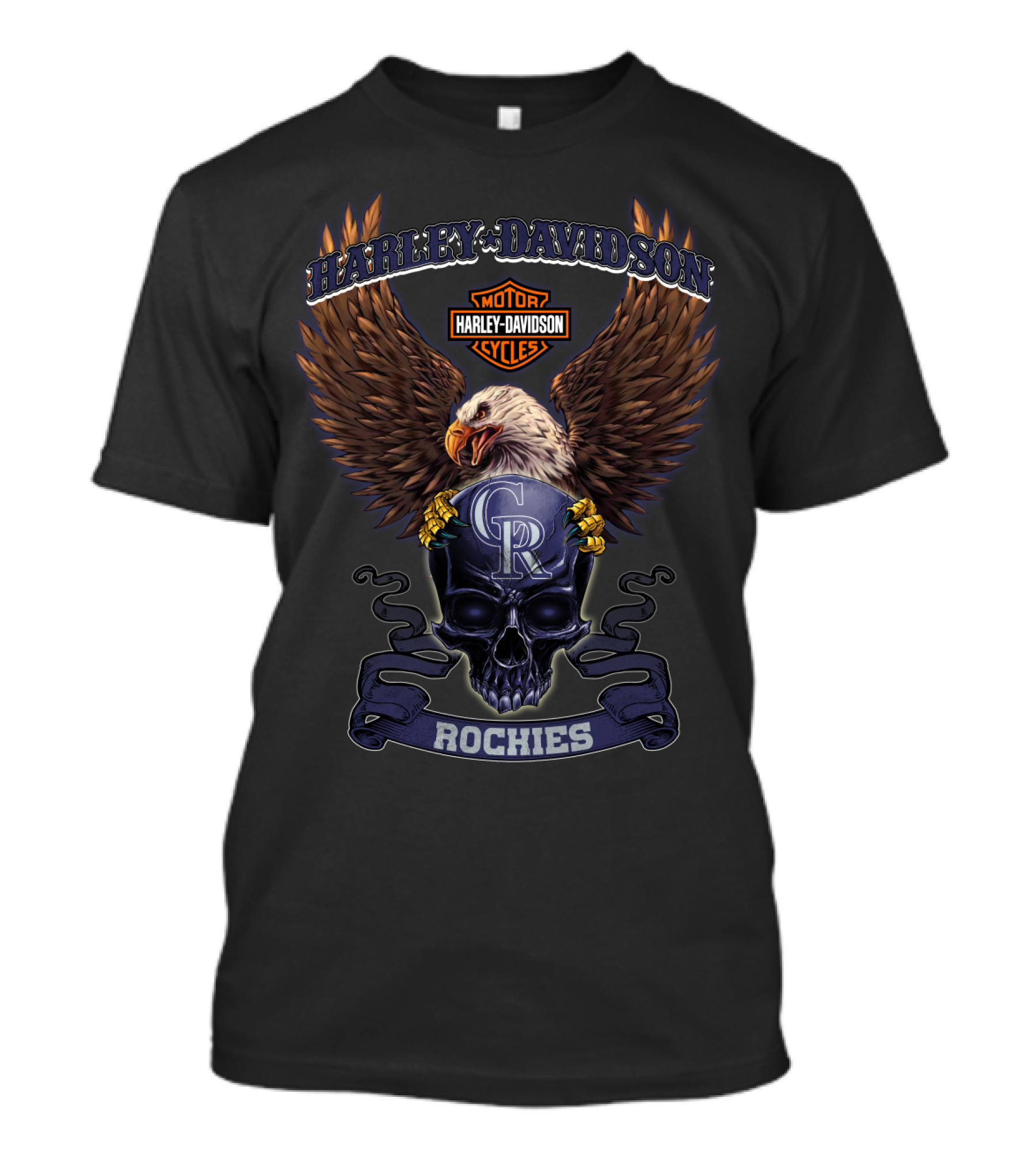 Harley Davidson Colorado Rockies Eagle Skull T-Shirt