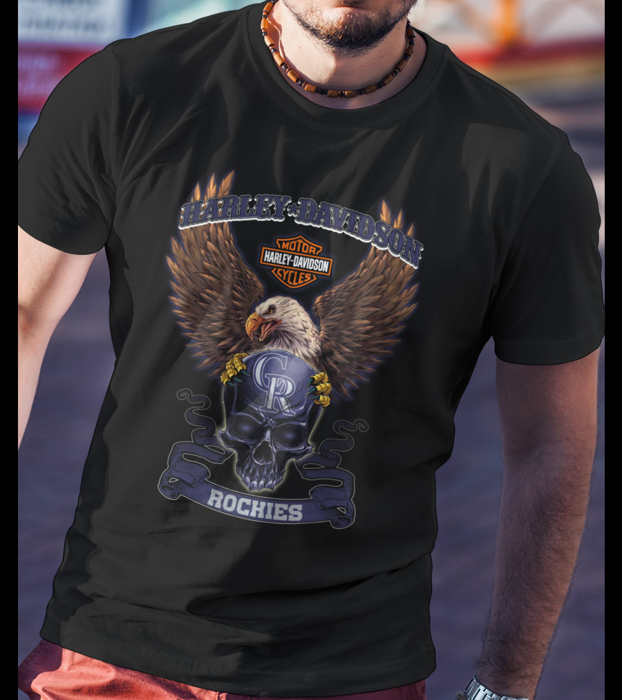 Harley Davidson Colorado Rockies Eagle Skull T-Shirt