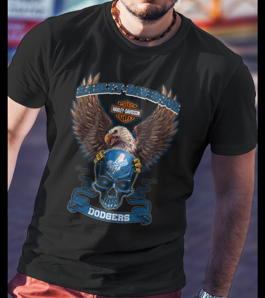 Harley Davidson Los Angeles Dodgers Eagle Skull Mlb 0407 T-Shirt