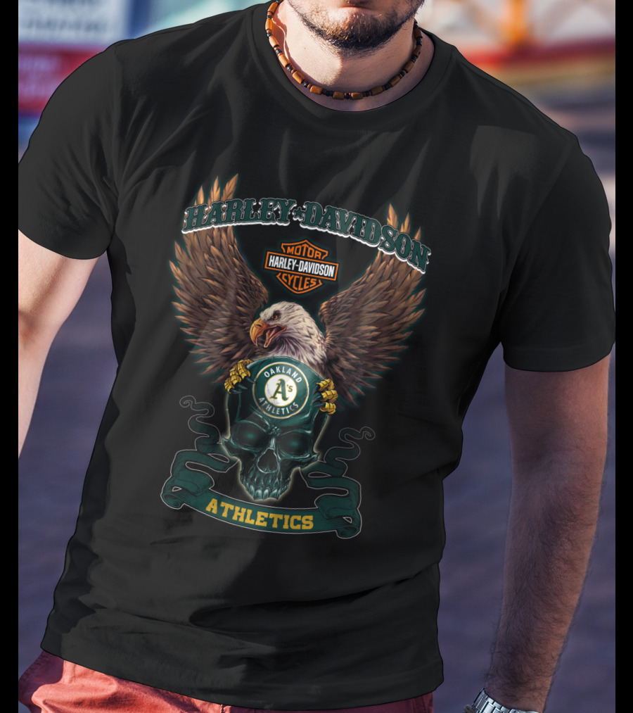 Harley Davidson Cycles Eagle Holding Oakland Athletics A’s T-Shirt
