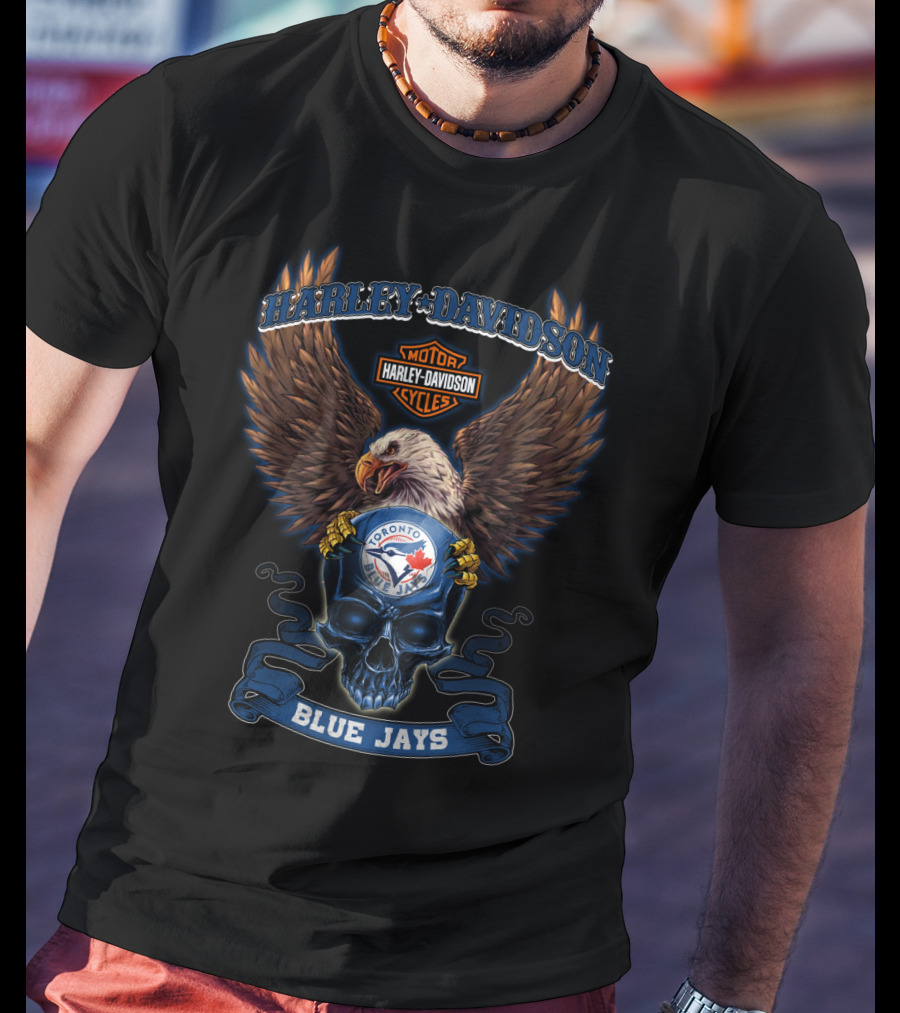 Harley Davidson Toronto Blue Jays Skull And Eagle T-Shirt