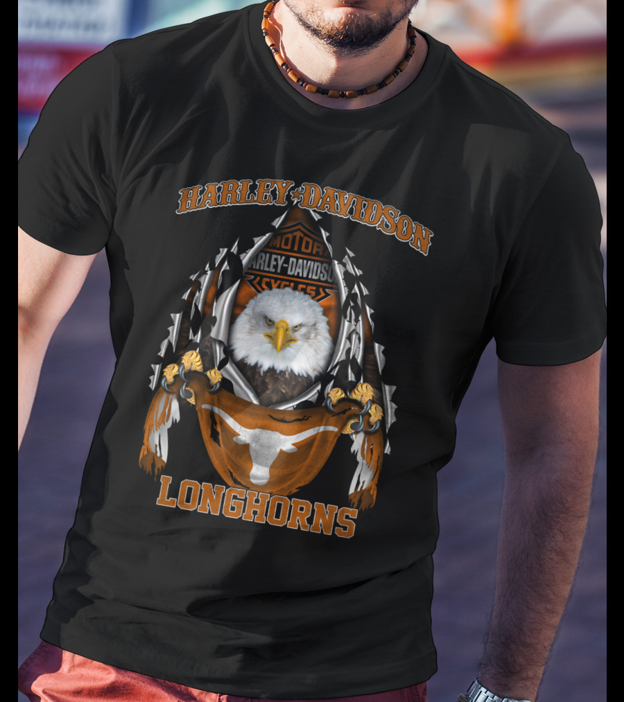 Harley Davidson Texas Longhorns Eagle Motorcycles T-Shirt