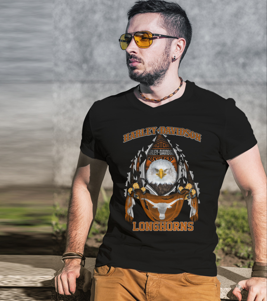 Harley Davidson Texas Longhorns Eagle Motorcycles T-Shirt