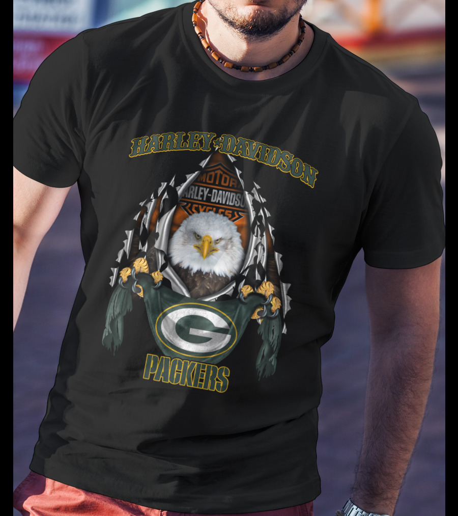 Harley Davidson Green Bay Packers Nfl 84 Motor Cycles T-Shirt