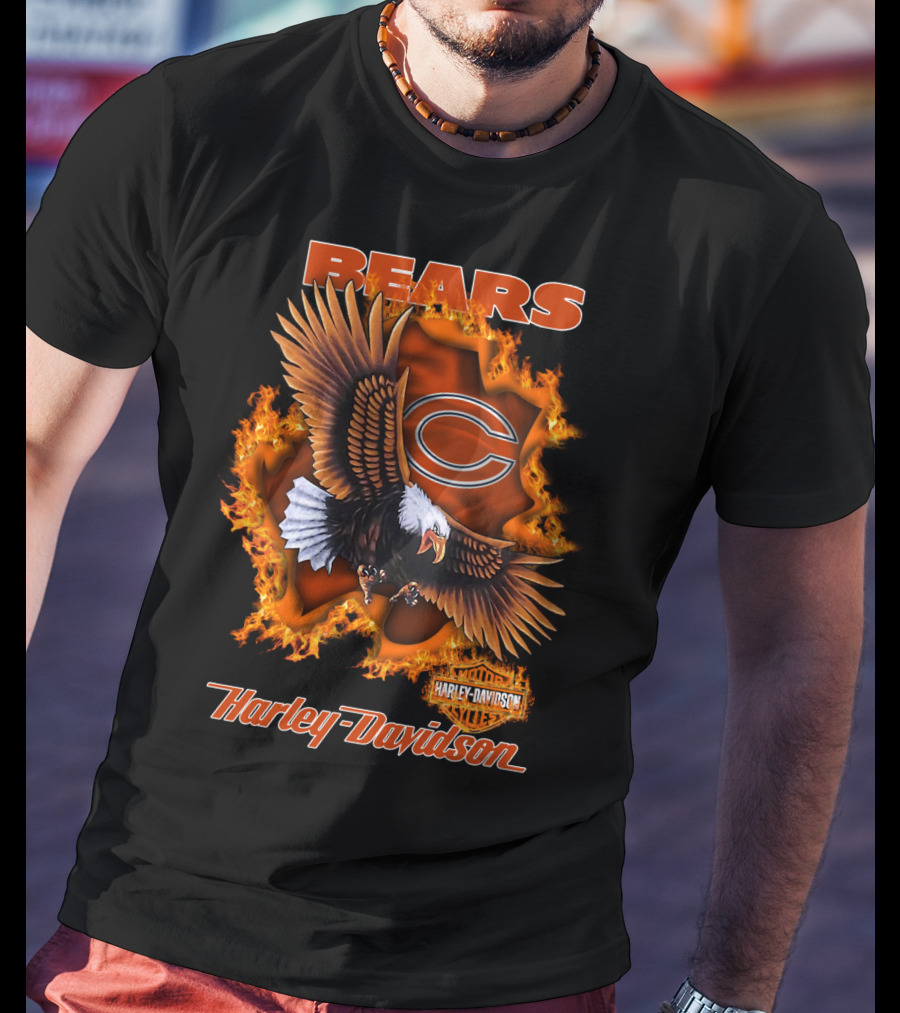 Bears Harley Davidson Chicago Bears Flaming Eagle T-Shirt