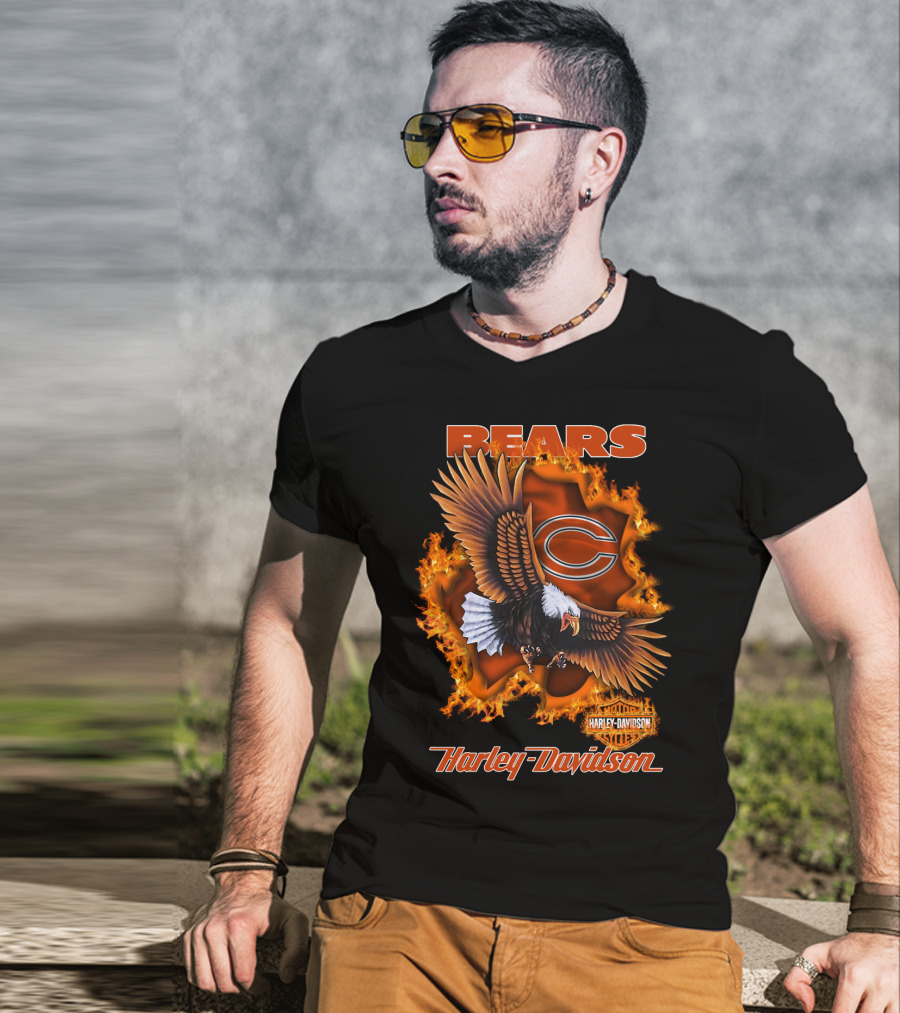 Bears Harley Davidson Chicago Bears Flaming Eagle T-Shirt