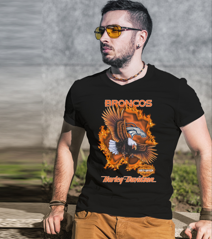 Broncos Harley Davidson Flaming Eagle Denver Broncos T-Shirt