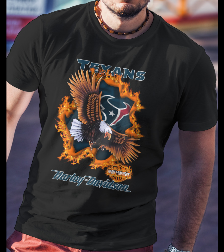 Texans Harley Davidson Houston Texans Flaming Eagle T-Shirt