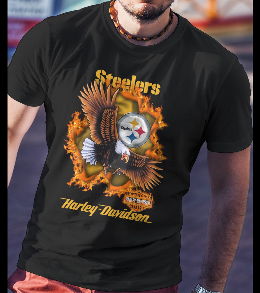Steelers Harley Davidson Eagle And Flames T-Shirt