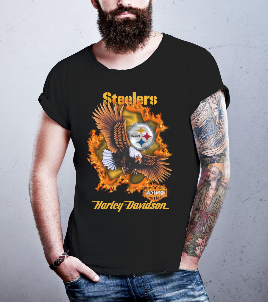 Steelers Harley Davidson Eagle And Flames T-Shirt