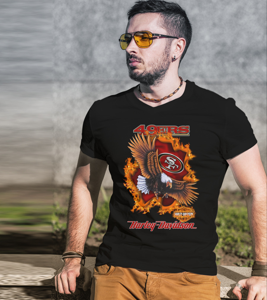 49ers Sf Harley Davidson Eagle Flame T-Shirt