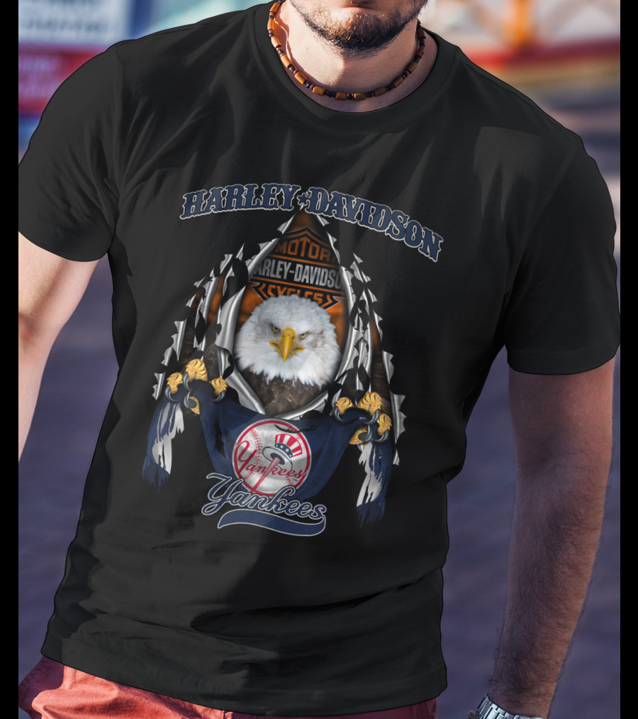 Harley Davidson Motor Cycles Eagle New York Yankees T-Shirt