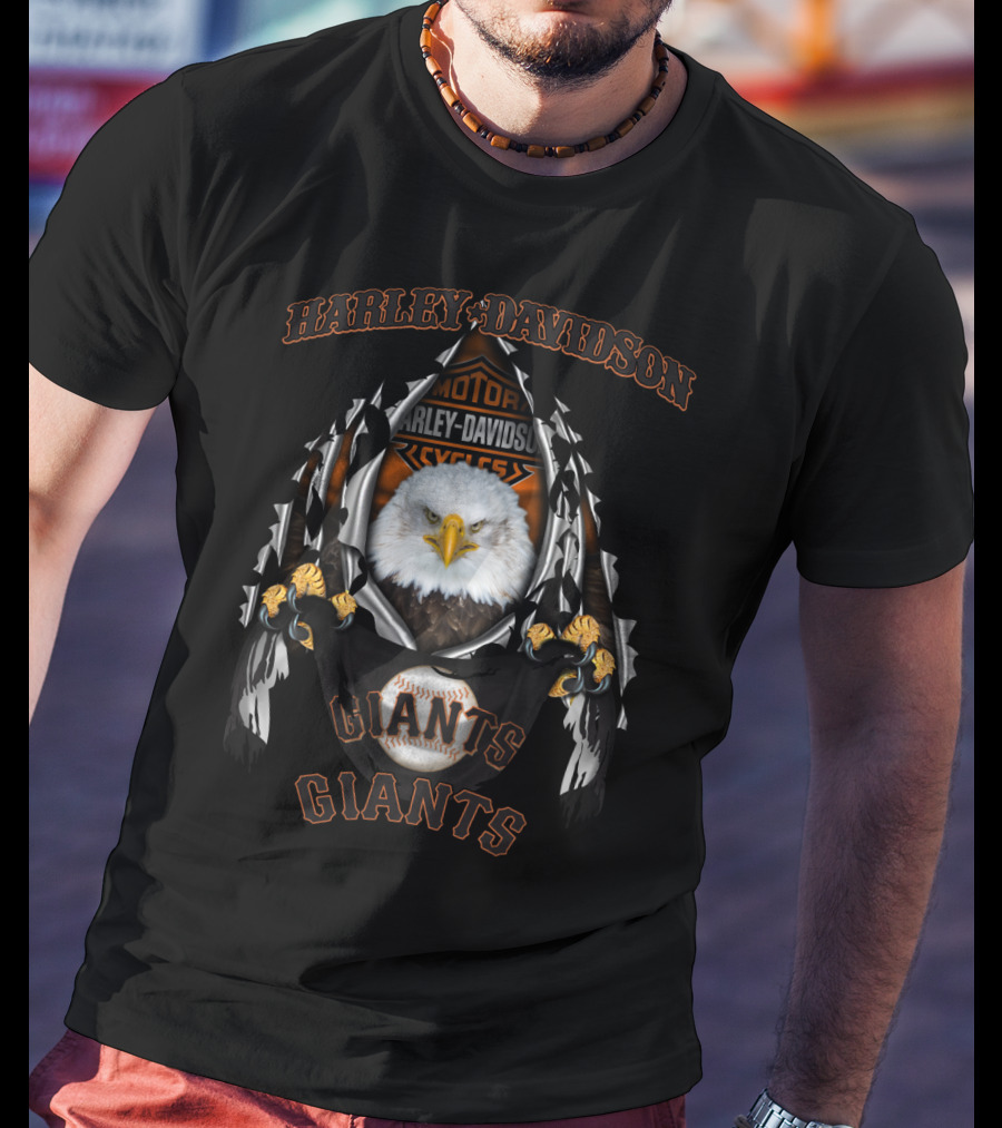Harley Davidson Motor Cycles Bald Eagle Giants Baseball T-Shirt