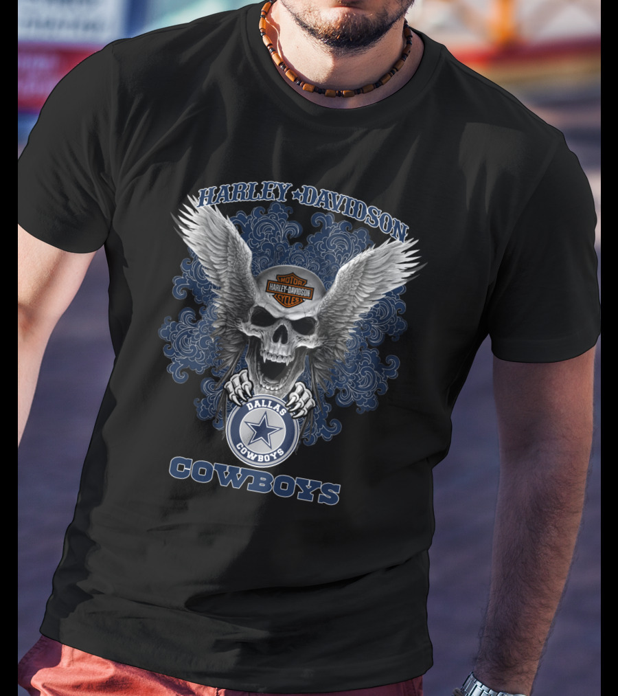 Harley Davidson Dallas Cowboys Skull Wings Nfl T-Shirt