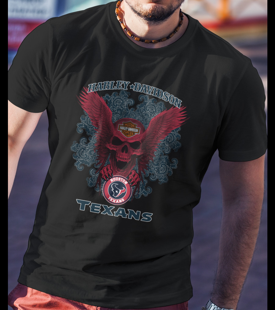 Harley Davidson Skull With Wings Houston Texans Nfl T-Shirt