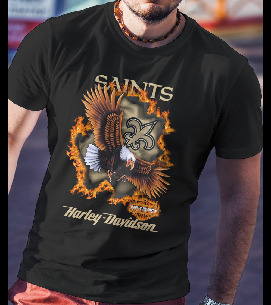 Saints Harley Davidson Eagle Fleur-De-Lis Nfl 84 New Orleans T-Shirt