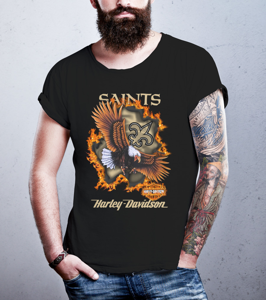 Saints Harley Davidson Eagle Fleur-De-Lis Nfl 84 New Orleans T-Shirt